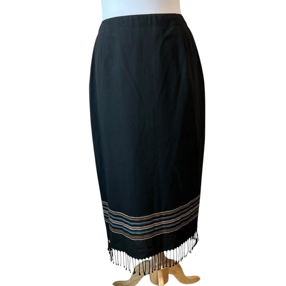 MICHELE Women's 10P Vtg Western Deco Fringe Maxi Skirt Italian Fabric USA Made